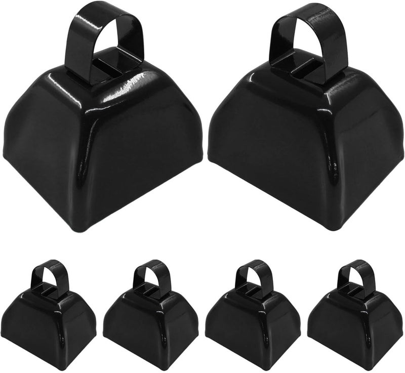 Suiwotin 6 Pack Metal Cowbells with Handle, 3 Inch Loud Noise Makers for Sporting Events, Football Games, Weddings & Celebrations - Steel Cow Bell for Cheering, Parties, Ranch (Black) - Image 5